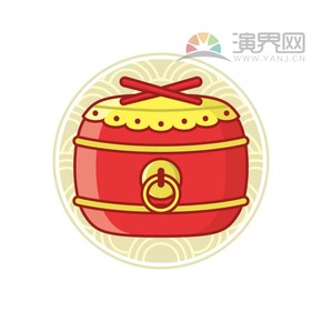 紅色大鼓喜慶春節(jié)過大年拜年祝福卡通圖