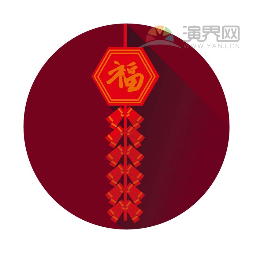 红色福字鞭炮喜庆春节过大年拜年祝福卡通图