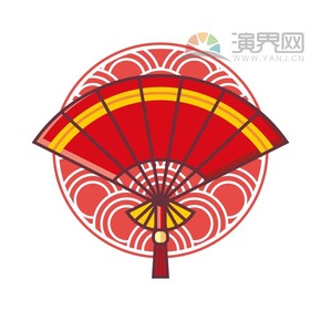 紅色扇子喜慶春節(jié)過(guò)大年拜年祝福卡通圖