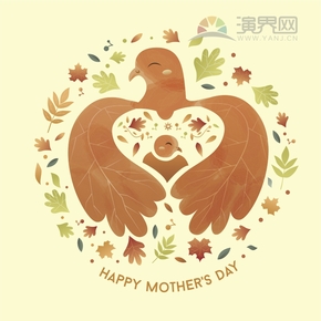 懷抱的鳥(niǎo)兒創(chuàng)意簡(jiǎn)單母親節(jié)快樂(lè)花紋裝飾卡片