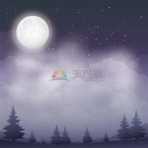 卡通紫色中秋節(jié)夜景插畫(huà)