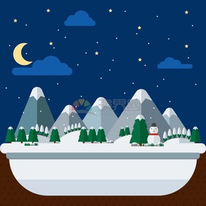  Winter Mountain Snowman Landscape Illustration