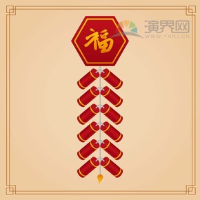 紅色鞭炮喜慶春節(jié)過(guò)大年拜年祝福卡通圖