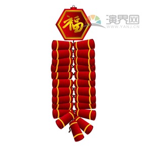 紅色鞭炮喜慶春節(jié)過(guò)大年拜年祝福卡通圖