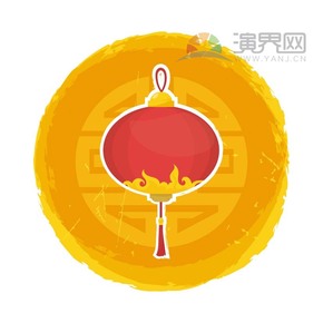 黃色古典圓形背景紅色燈籠喜慶春節(jié)過(guò)大年拜年祝?？ㄍ▓D