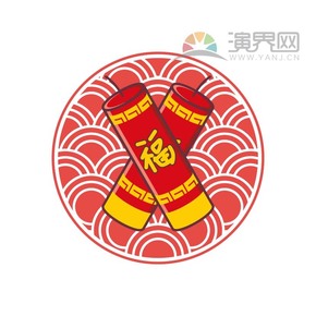 紅色鞭炮喜慶春節(jié)過(guò)大年拜年祝福卡通圖