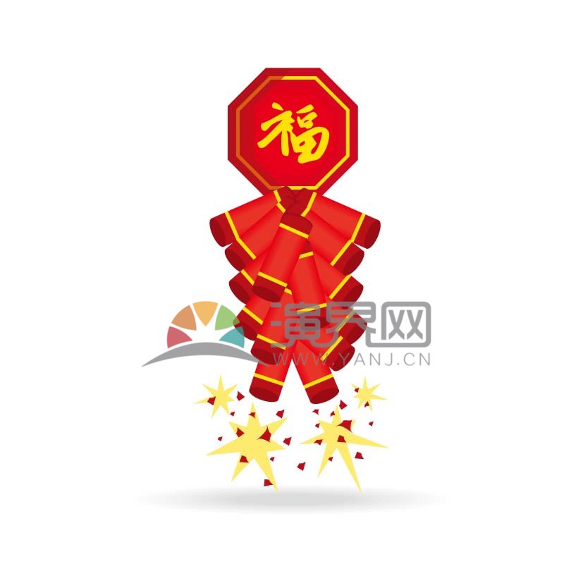 春節(jié)喜慶元素素材極簡簡約福字鞭炮
