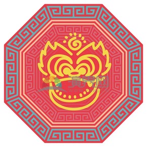 春節(jié)喜慶元素素材極簡(jiǎn)簡(jiǎn)筆畫舞獅