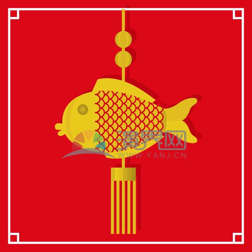 春節(jié)喜慶元素素材錦鯉鯉魚中國(guó)結(jié)紅色