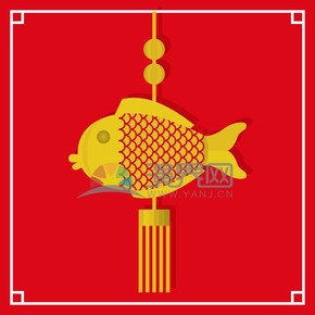 春節(jié)喜慶元素素材錦鯉鯉魚(yú)中國(guó)結(jié)紅色