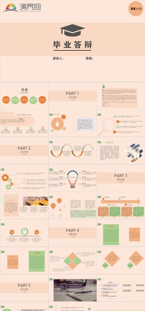 橙色扁平畢業(yè)答辯匯報ppt模板