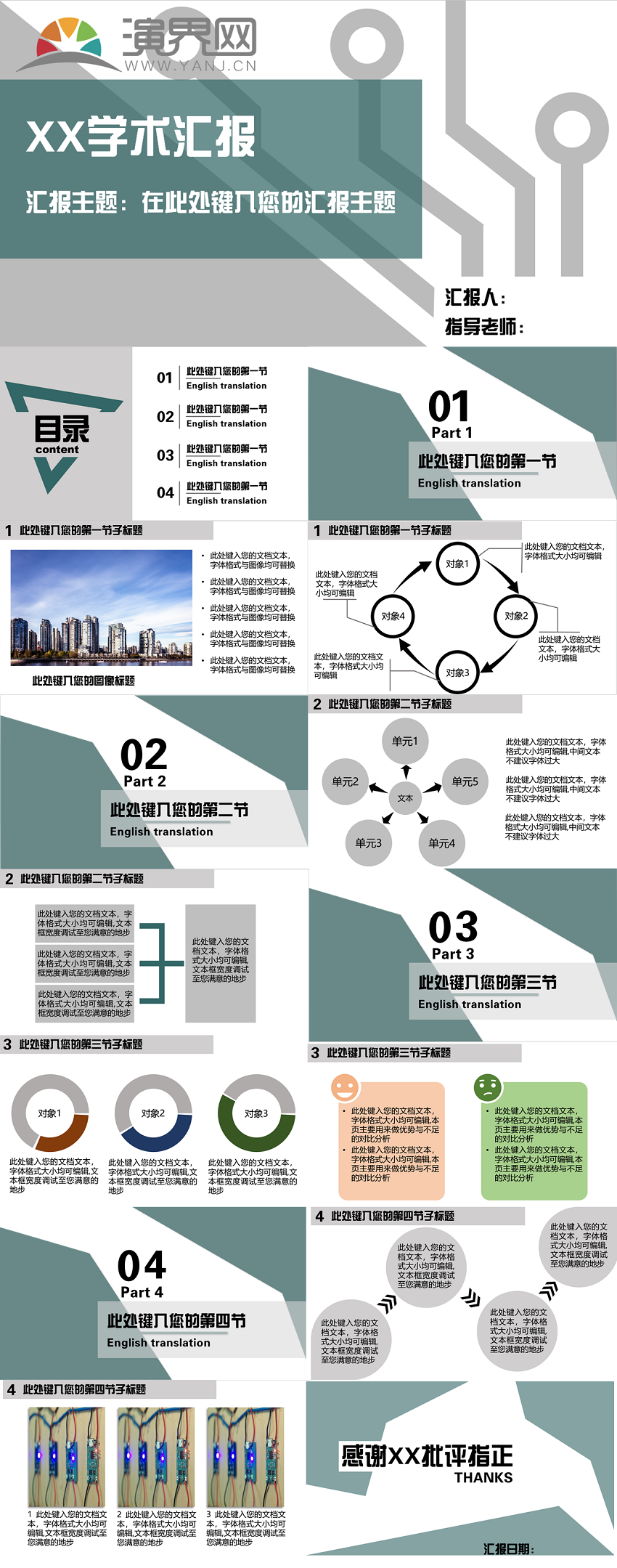 灰綠色扁平風(fēng)科研匯報(bào)畢業(yè)答辯PPT模板