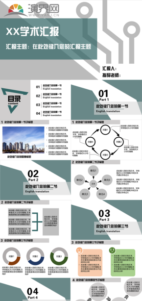 灰綠色扁平風(fēng)科研匯報(bào)畢業(yè)答辯PPT模板