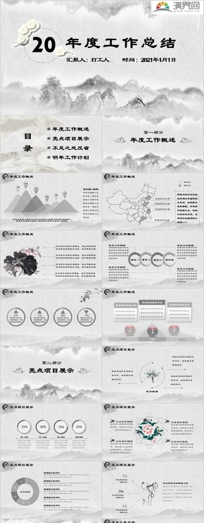 水墨中國(guó)風(fēng)通用項(xiàng)目匯報(bào)年終總結(jié)PPT模板