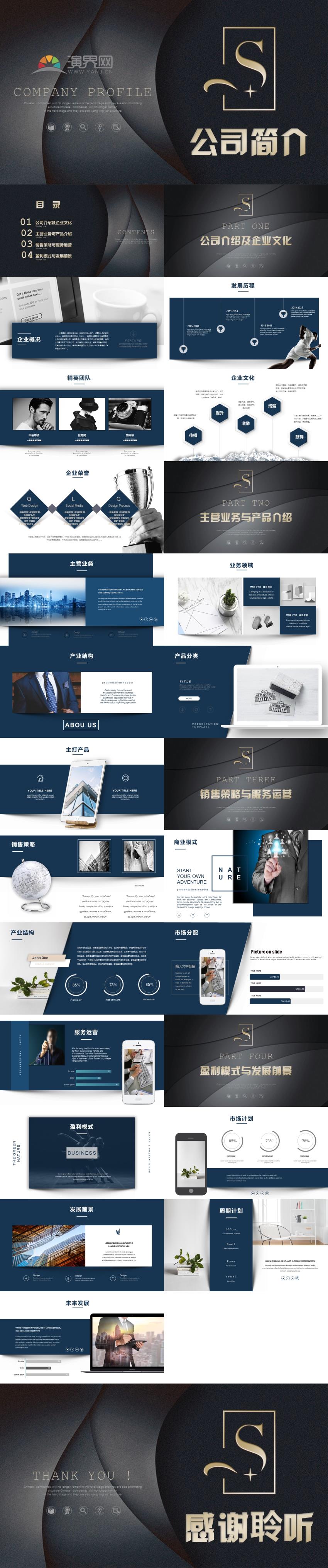 黑金高端質感公司簡介PPT模板
