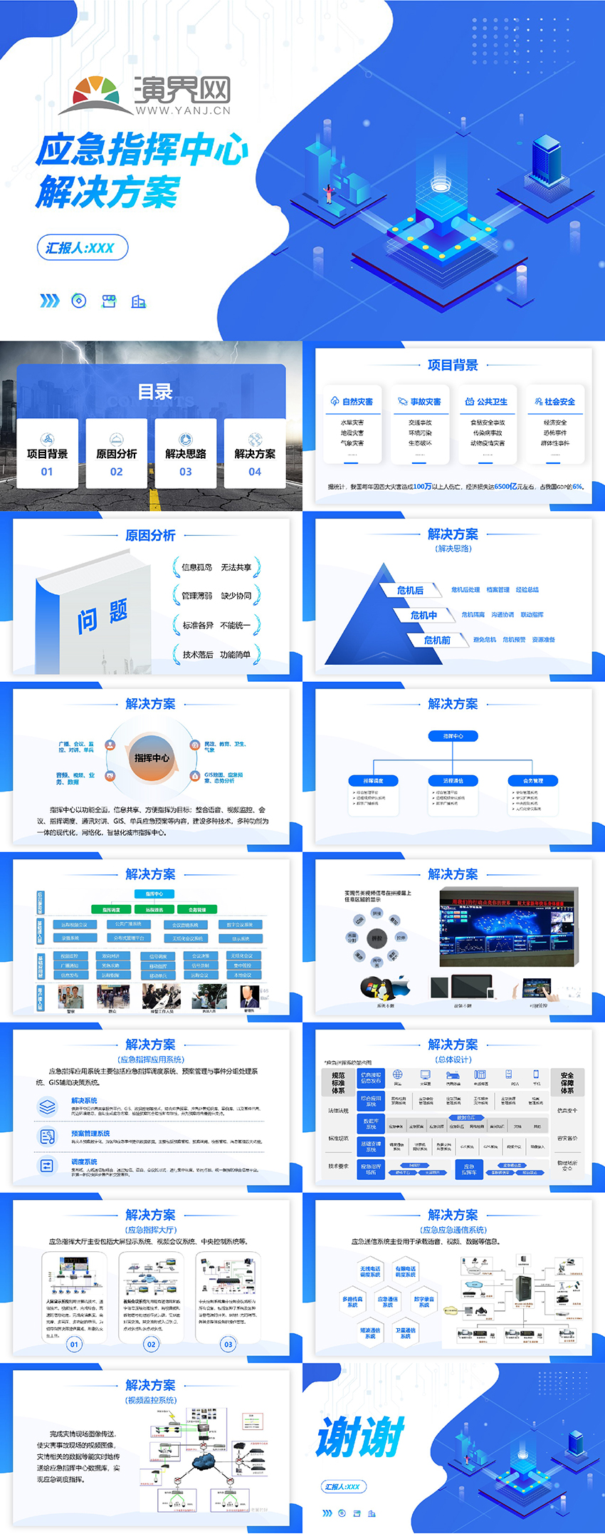 藍色應急指揮中心解決方案工作匯報ppt模板