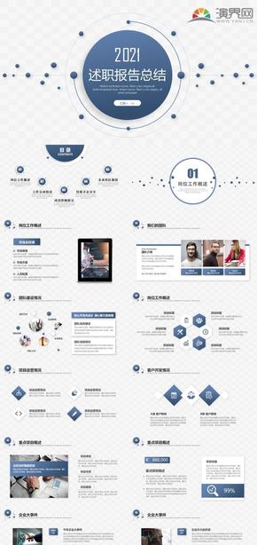 藍灰白商務簡約大氣實用述職計劃匯報ppt模版
