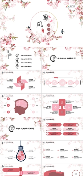 雅致中國(guó)風(fēng)復(fù)古花鳥工作匯報(bào)總結(jié)通用PPT模板