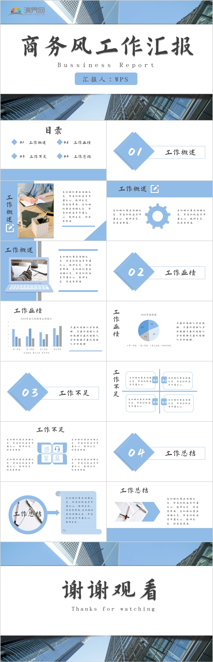 藍色商務風工作匯報PPT模板