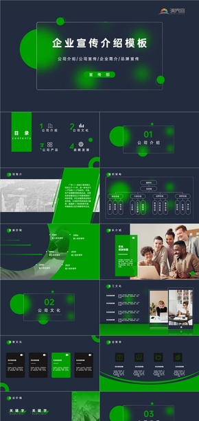 綠色黑色毛玻璃簡(jiǎn)約企業(yè)宣傳品牌宣傳PPT模板公司介紹
