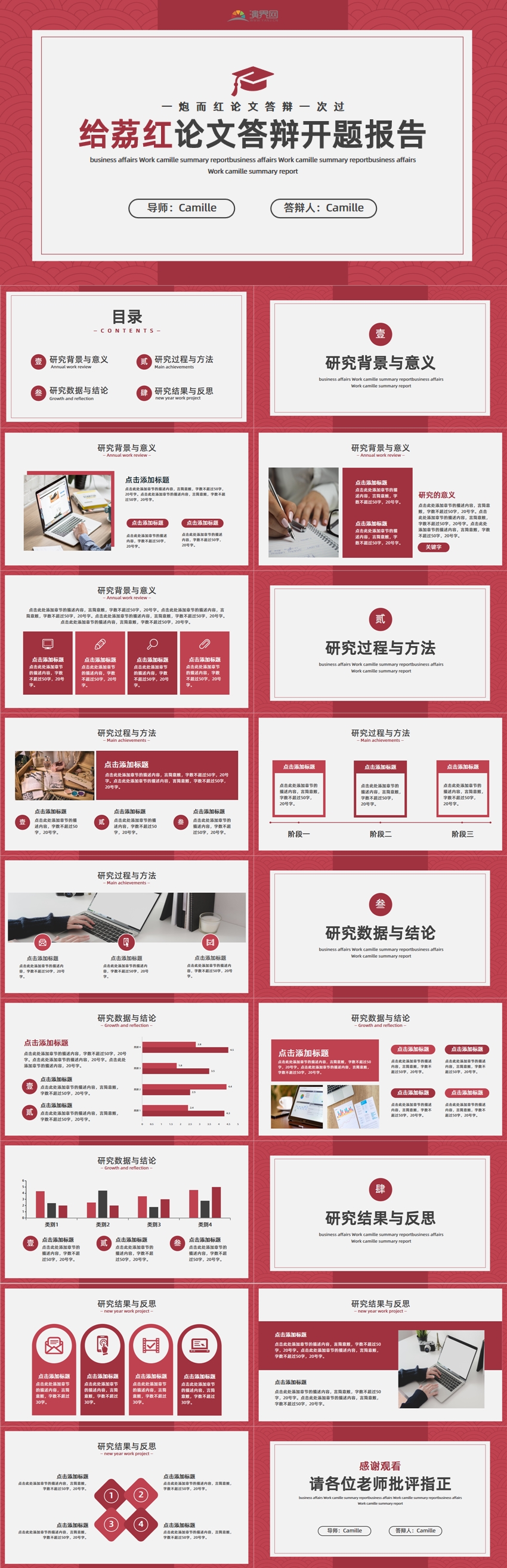 給荔紅論文答辯開題報告PPT模板