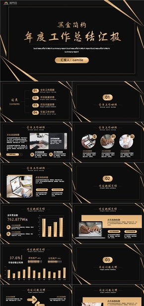 黑金簡約年度工作總結(jié)匯報(bào)PPT模板