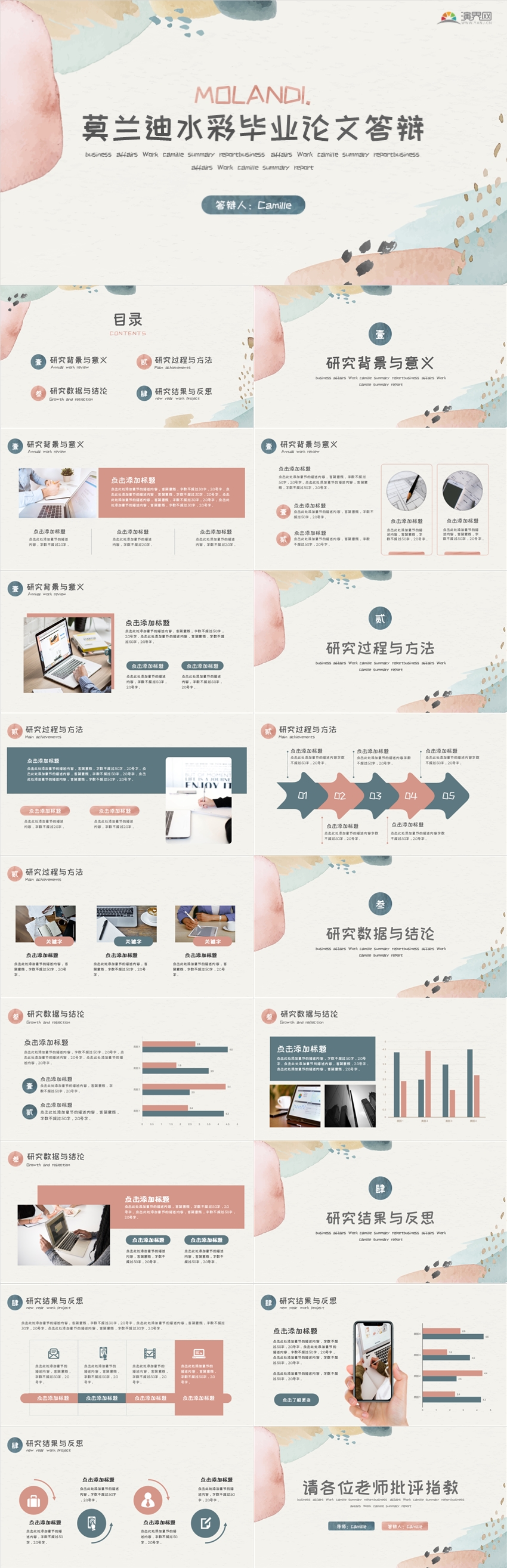 莫蘭迪水彩畢業(yè)論文答辯PPT模板