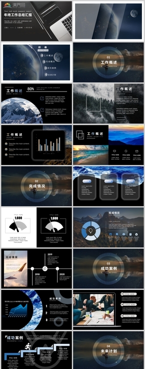 黑色大氣歐美商務年終工作匯報PPT模板