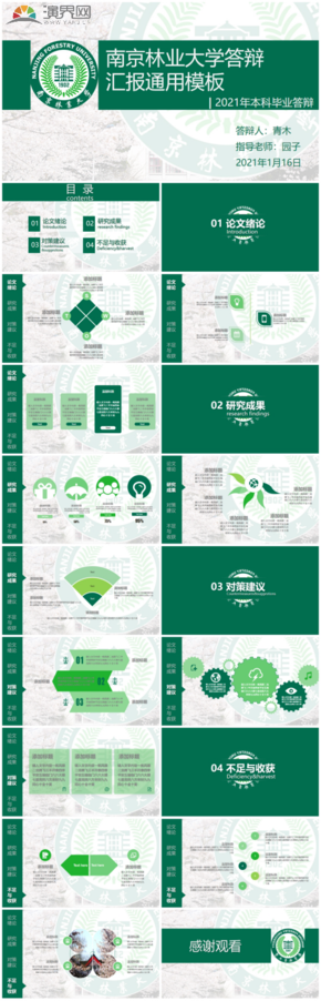 綠色南京林業(yè)大學(xué)匯報答辯通用PPT