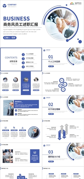 藍色商務風員工述職匯報PPT模板