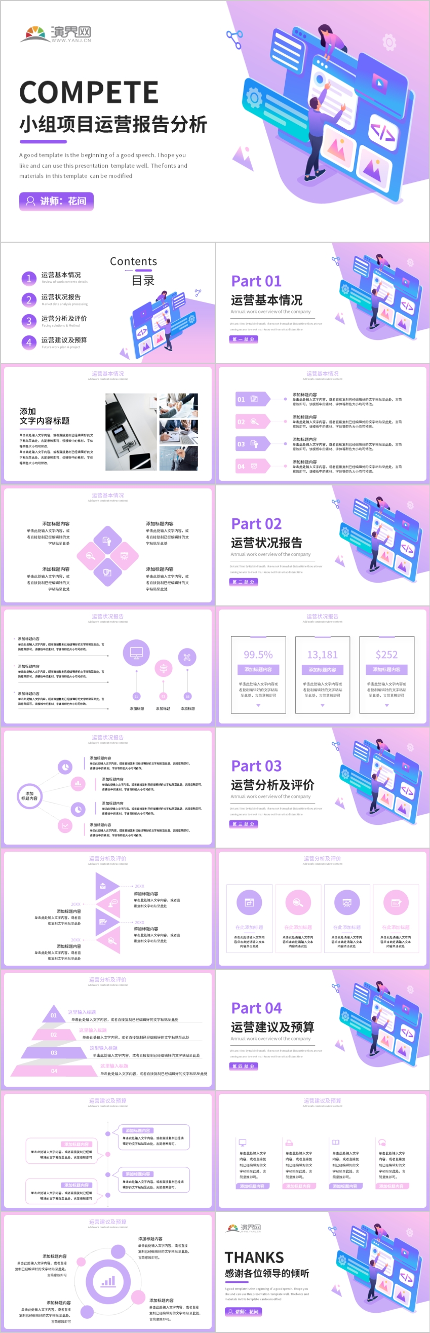 扁平風(fēng)小組項目運營報告分析PPT