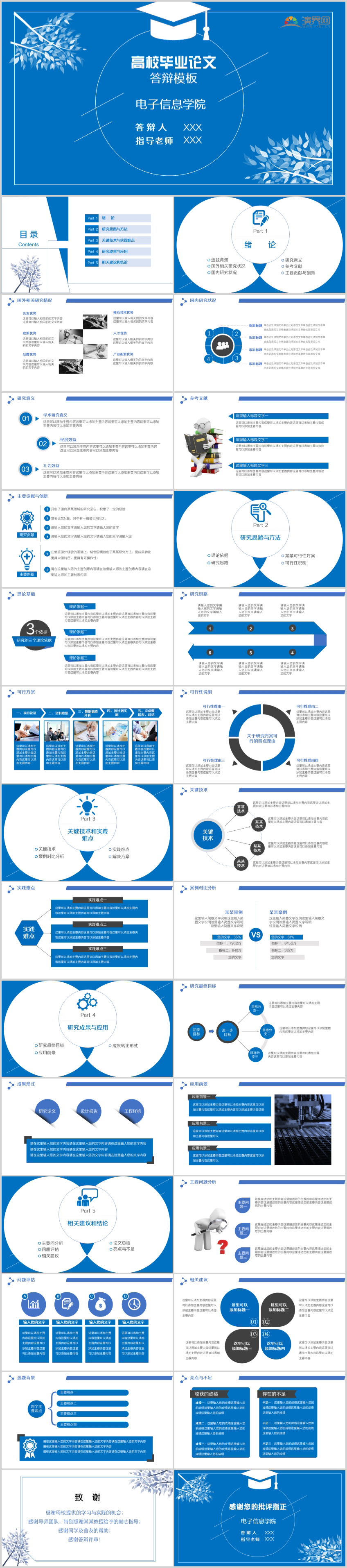 藍(lán)色高校論文答辯PPT模板
