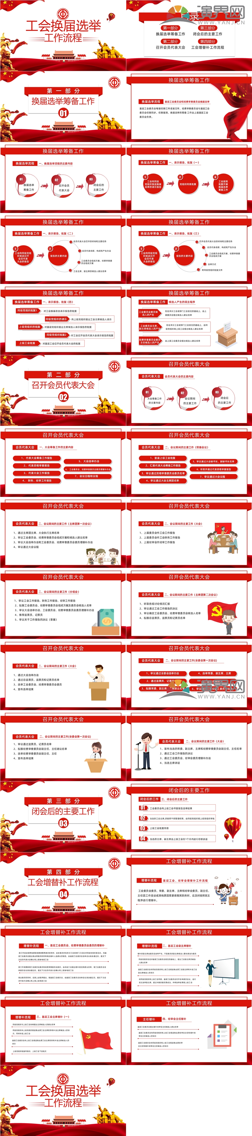 紅色工會換屆黨風黨政黨建百年建黨宣傳教育PPT模板