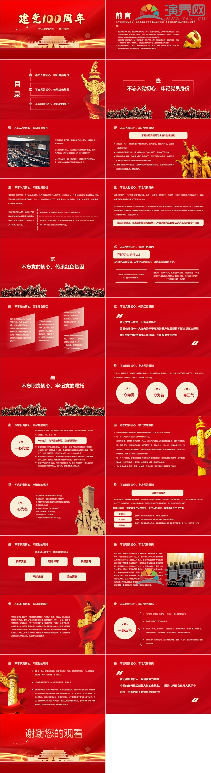 紅色黨風黨政黨建百年建黨宣傳教育PPT模板