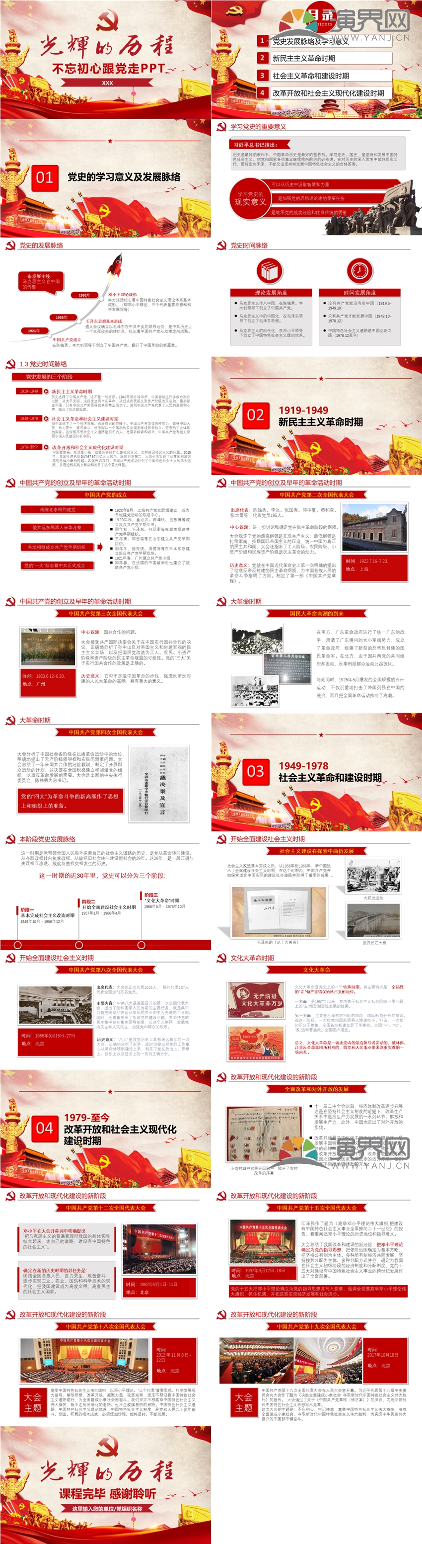 紅色光輝的歷程政黨建建黨百年微黨課教育宣傳PPT模板