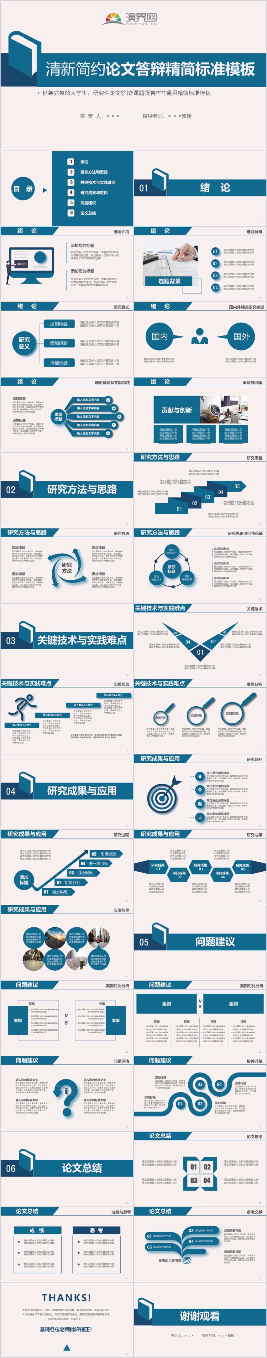 大學(xué)生研究生畢業(yè)論文課題答辯標準通用模板（藍色)