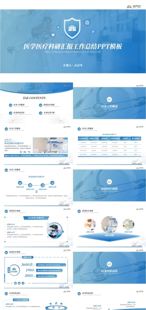藍色簡約風醫(yī)學醫(yī)療科研匯報工作總結PPT模板