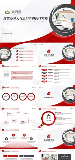 紅黑商務大氣總結匯報PPT模板