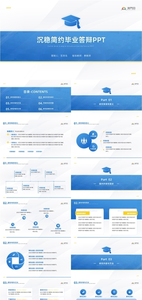 【畢業(yè)答辯】沉穩(wěn)簡(jiǎn)約藍(lán)色畢業(yè)答辯畢業(yè)論文答辯PPT