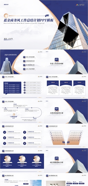 藍金大氣商務匯報通用PPT模板
