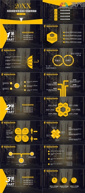 黑黃大氣商務月度季度年度總結ppt模板