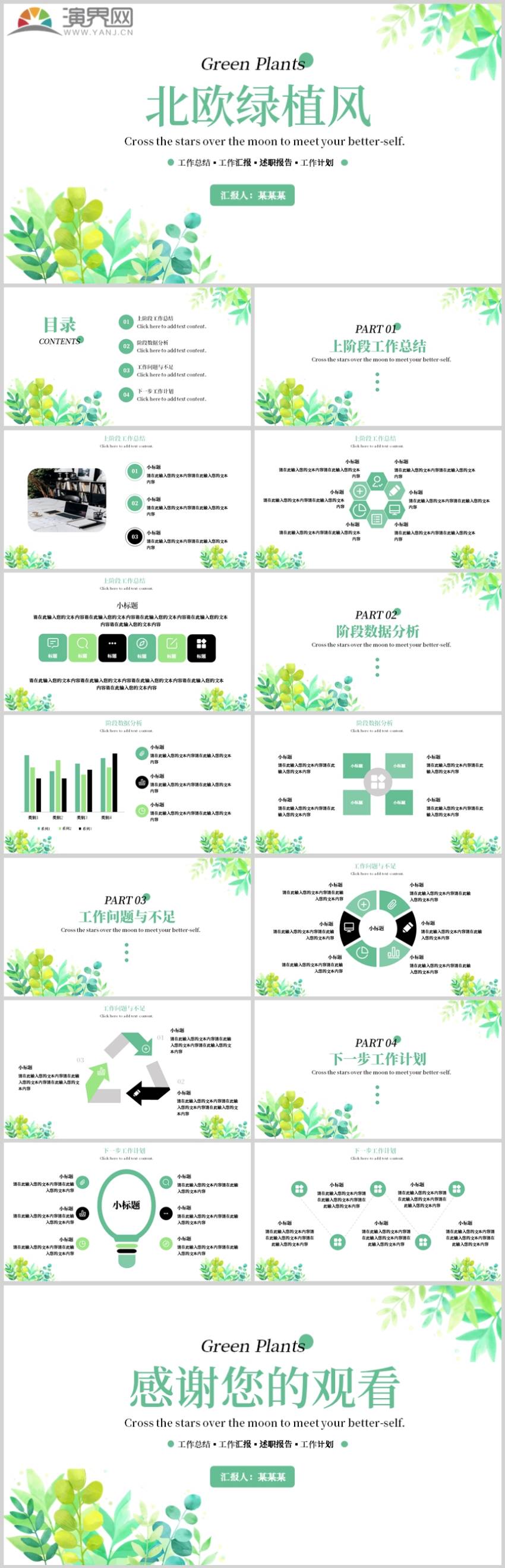 北歐綠植風(fēng)工作總結(jié)PPT