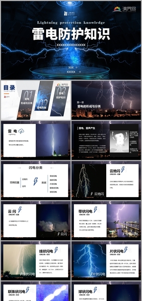 防雷電知識自然科普教育培訓深色扁平