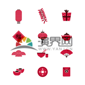 新年紅色icon圖標(biāo)素材