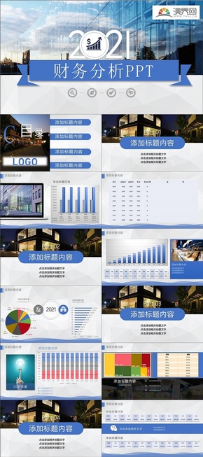 藍色扁平財務(wù)分析PPT模版