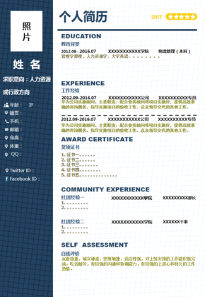深藍(lán)沉穩(wěn)簡(jiǎn)易人力求職簡(jiǎn)歷模板