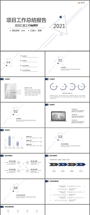  Dark blue minimalist line atmosphere work report summary ppt template