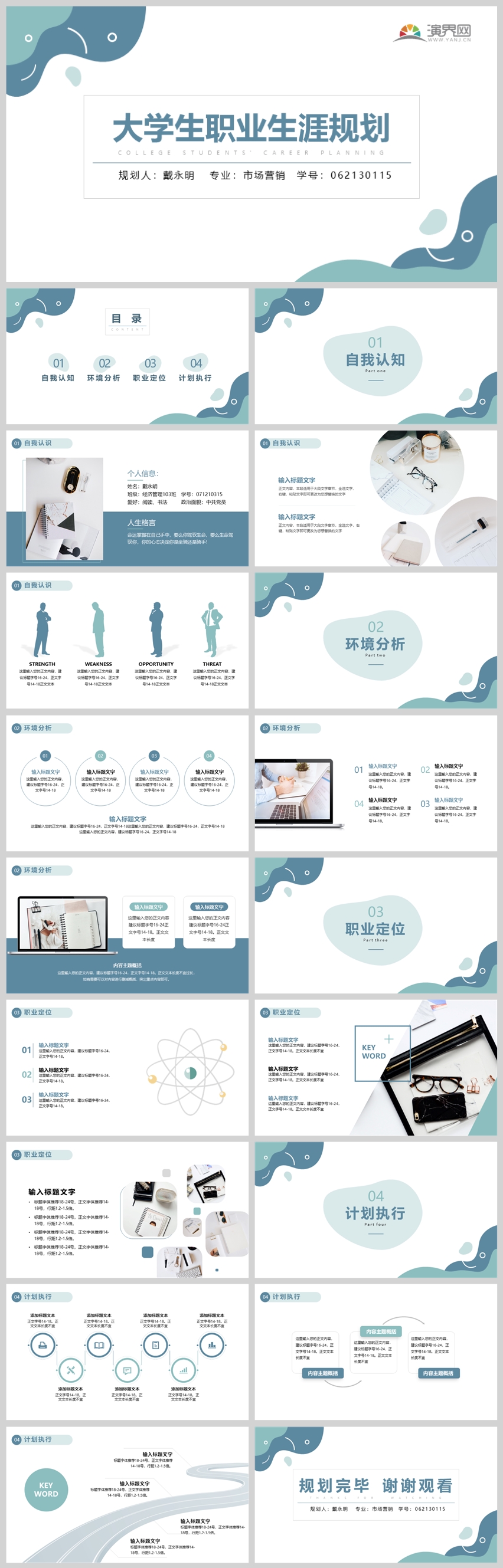 莫蘭迪色系小清新大學生職業(yè)生涯規(guī)劃ppt模板