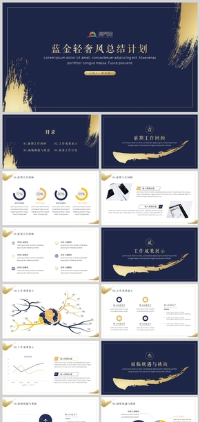 藍金輕奢工作總結(jié)計劃PPT模板