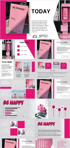  Pink flat magazine photography style summary presentation report PPT template